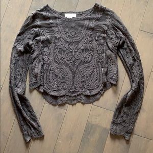 Forever 21 Brown Long Sleeve Sheer Lace Top Size S